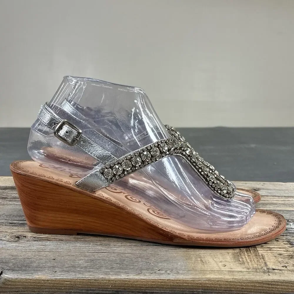 2pr. Naughty Monkey Beaded/Rhinestone Wedge Sandals Size 8.5 Bnfts Charity